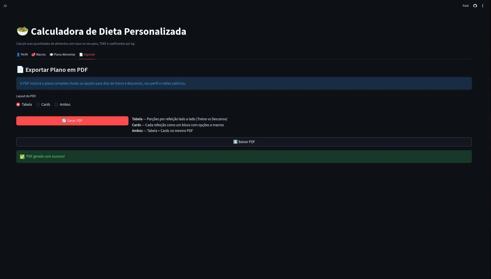 Aba de Exportar PDF