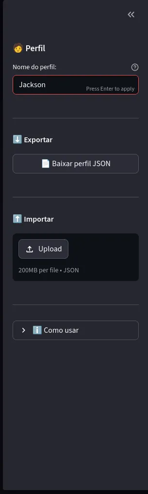 Menu lateral de perfis